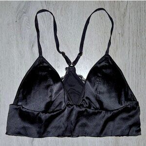 Victoria's Secret Silky Satin Black Lace Trim Triangle Bralette Size Small